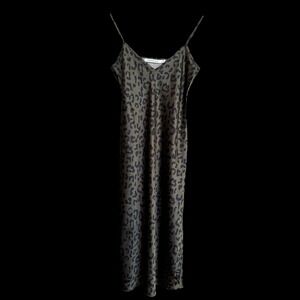 Calvin Klein Black Green Satin Leopard Print Spaghetti Strap Nightgown Sz S #238